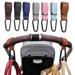2Pcs Leather Stroller Hooks PU Adjustable Pram Hooks Baby Diaper Bag Hanger 