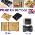 Expandable Drawer Insert Organiser Plastic Bamboo Cutlery Tray for Kitchen