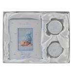 Photo Frame First Tooth & Curl Baby Gift Set Blue Christening Baby Shower Gift