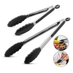 SILICONE COOKING TONGS 8" INCH HEAVY DUTY NON-STICK STAINLESS STEEL