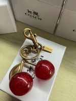 Coach Red Cherry Bag Charm Keychain Glitter Resin Metal Brass With Box