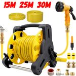 Compact Garden Hose Reel 15M 25M 30M Metres Water Pipe Standing Spray Gun Nozzle
