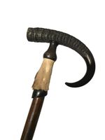 Antique Swiss Hunter's Walking Stick Crook Handle Cane 85cm Vintage