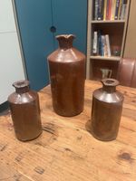 Three Vntage Salt-Glazed Stoneware Brown Ink Bottles