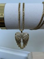 9ct Gold Angel Wings Pendant 60cm Curb Chain Necklace CZ Micro Pavé Gold Filled
