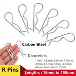 R Pins Shaft Retaining Clips Carbon Steel Hair Pin Spring Cotter Pin Dia 1mm-7mm