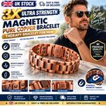 3X Ultra Strength Magnetic Pure Copper Bracelet For Men Therapy Bracelet UK