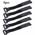 5pcs Black Sew-On Hook & Loop Tape Straps with Buckle Loop, 5 Units
