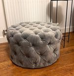 Grey Round Tufted Velvet Ottoman Footstool, Modern Living Room, Assembled