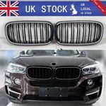 For BMW X5 F15 X6 F16 Black Front Bumper Radiator Grille W/ LED Light Stripe