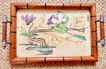 Antique Art Nouveau Painted Tray Lilies Floral Vintage c1900 Faux Bamboo