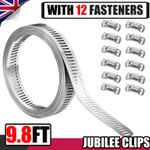 9.8FT Jubilee Clips 304 Stainless Steel Hose Clamp with 12 Fasteners Strapping