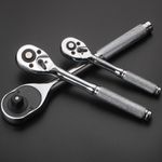 3pcs Socket Wrench Reversible Ratchet Handle Quick Release 1/4", 3/8", 1/2" Set