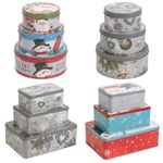 3pcs Christmas Cookie and Cake Xmas Biscuit Storage Nesting Tin Set Square/Round