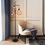 Industrial Living Room 3-Light Floor Lamp Wire Cage Lampshade Standing Lamp