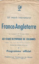 France v England 27 February 1960 in Paris RUGBY PROGRAMME