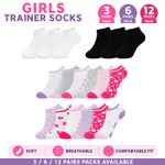Girls Trainer Socks Kids 6/12 Pairs Sports Ankle Shoe Liner Cotton School Sock