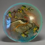 Art Nouveau Limoges Cloisonne Enamel Bird Dish Signed Thie Copper c1910