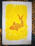 Red Yellow Koi Carp 21.5 by 15 in Painting Original Art Acrylic On Paper Signed