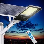10000W Solar Power Street Light Outdoor Flood Light Dusk To Dawn Wall Lamp +Pole