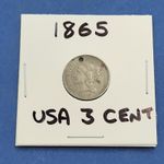 🇺🇸🪙 1865 USA 3 Cent Coin “Trime” – Three Cent Nickel – US Coin – Holed  #CF17