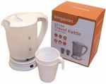 TRAVEL KETTLE + 2 CUPS IN WHITE COLOUR 0.5 LITRE DUAL VOLTAGE SMALL ELECTRIC UK