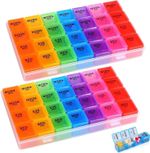 2 Pack Weekly Pill Box Organiser, High Capacity Pill Box 7 Day 4 Times A Day