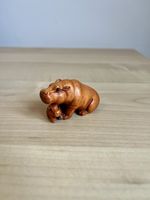 Hippopotamus Hippo With Baby Netsuke - Child- Wooden - China