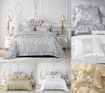 Quilted Bedspread Jacquard  Pinch Pleat Comforter Throw Bedding Set Pillow Shams