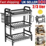 2/3 Tiers Large Dish Drainer Plate Rack Dryer Cutlery Holder with Drip Tray Tool
