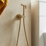 Round Brushed Brass Bidet Douche Kit with Shut-Off Valve & Hose - Bidet Sprayer