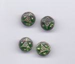 4 diminutive glass vintage buttons - green with silver