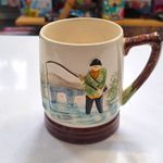 Keele St. Pottery Hand Painted Ceramic Fishing Scene Mug with Handle England