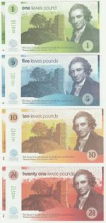 United Kingdom  Lewes 1 5 10 21 Pound 2009 UNC Local Currency Banknote Set 4 pcs