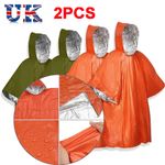 2Pcs Emergency Survival Poncho Reversible Thermal Blanket Waterproof Windproof