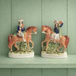 Antique Staffordshire Figure Pair Horses Scottish Highland Musician Bagpipes