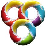 36" Inflatable MULTI-COLOURED Turbo Swim Ring & Handles Beach Pool Swimming 90cm