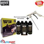 UPOL RAPTOR BLACK BED LINER TOUGH 4 BOTTLE KIT SCHUTZ SPRAY GUN 3.8L