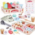 45PCS Pretend Wooden Ice Cream Shop Cart Toy Set Role Play Kitchen Food Kid Gift