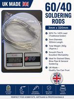 60/40 Tin/Lead Soldering Rods – 3mm x 320mm – 250g – UK Made 🇬🇧