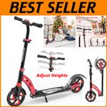 Kids Push Scooter 8" Wheel Wheel Boys Teens Kick Red Black Ride On Age 6+ Years