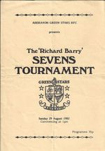 ABERAVON GREEN STARS SEVENS - teams include: Bedwas, 29 Aug 1982 RUGBY PROGRAMME