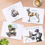 Set of 4 Cork Placemats Dog Witty Humor Illustrations Heat Resitant Tableware