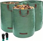 3PCS Heavy Duty Garden Waste Bags 272L Reusable Garden Bags with Gloves