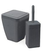 Addis Faux Rattan Square Bathroom Set Includes Bin & Toilet Set, Charcoal