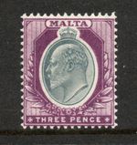 Malta 1903-04 3d Grey & purple SG 42 Mnh. (R2016)
