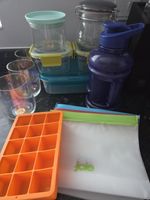 Bundle Of Kitchen Items, New And Used, Ice Tray, Containers, Glasses, reusable