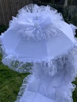Very Frilly White Pesci Baby Parasol  Pram Pushchair Universal Sunshade - Romany