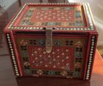 Vintage Indian Wooden Box Hand painted Jewellery Curios Box Colourful 3 Drawers