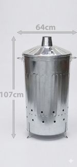 XL 180 Litre Garden Incinerator Bin Extra Large Galvanised Heavy Duty Fire Bin
